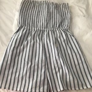 Navy white stripe romper